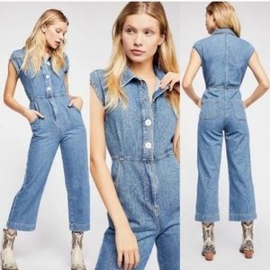 Denim Free People Melody Unchained Jumpsuit with pockets